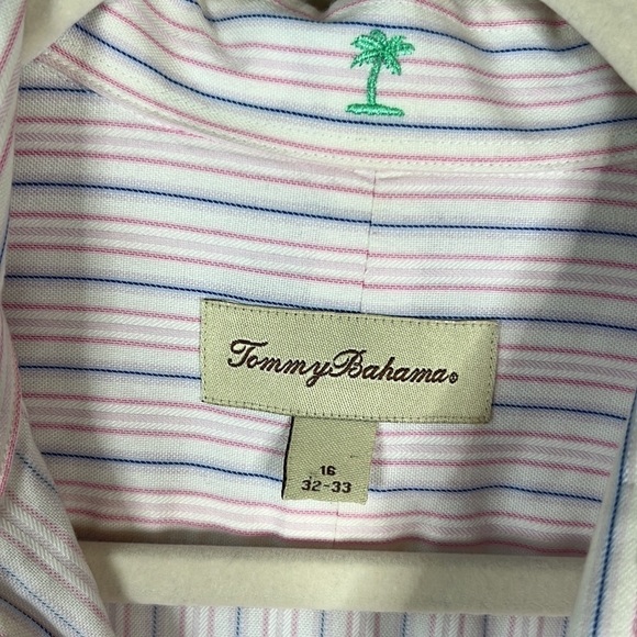 Tommy Bahama Striped Business Casual Dress Shirt Top Size 16 32/33 - Picture 5 of 7